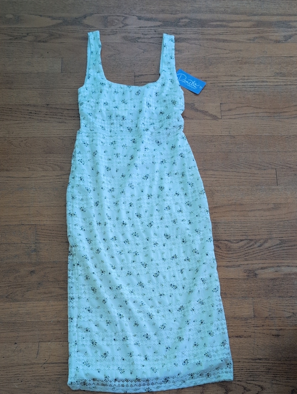 Aeropostale Pale Blue Floral Midi Dress with Square Neck